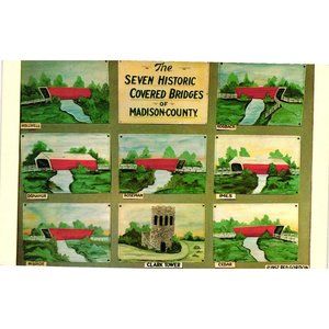 The Seven Historic Covered Bridges Madison County Postcards 1957 Landmarks